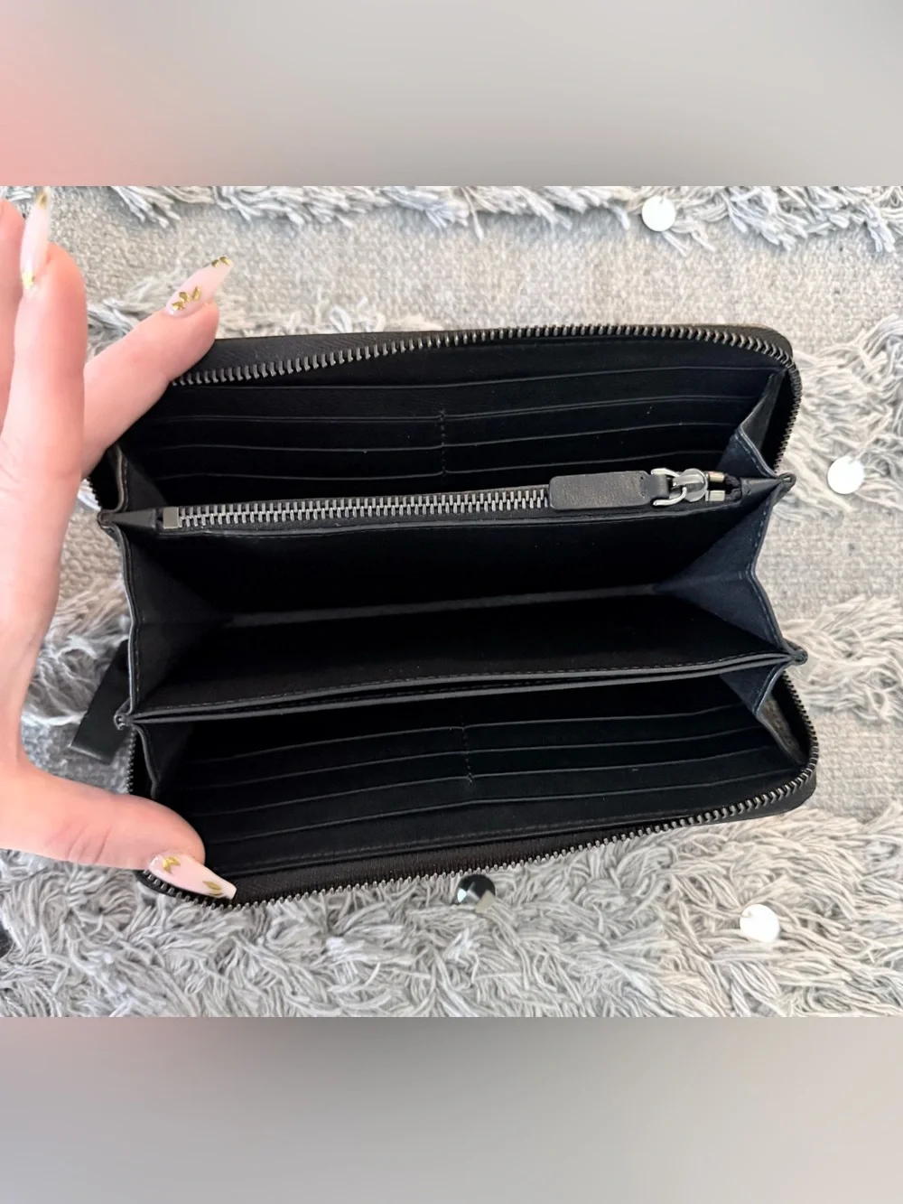Valentino Garavani Rockstud Chevron Striped Print Zip Around Wallet
